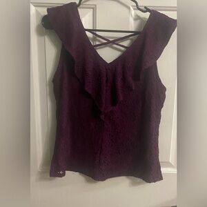 Skies Are Blue Plum Lace Ruffle Blouse